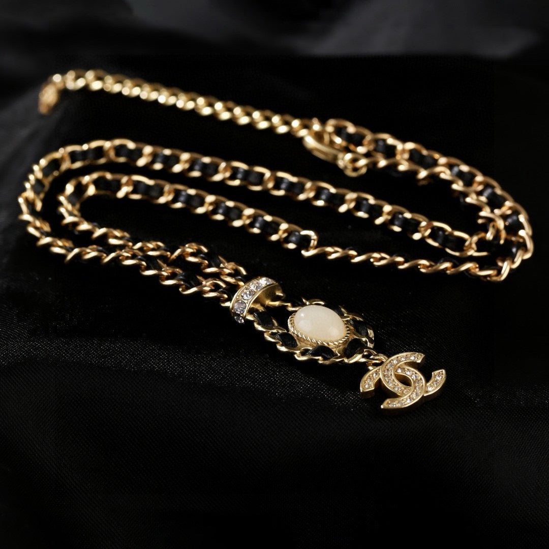 Signature Emblem Pendant Necklace in Gold-Tone – Design 076 detail view