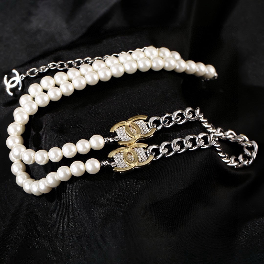 Double-C Emblem Pearl-Detail Pendant Necklace – Pearl Detail – Design 134 main product view