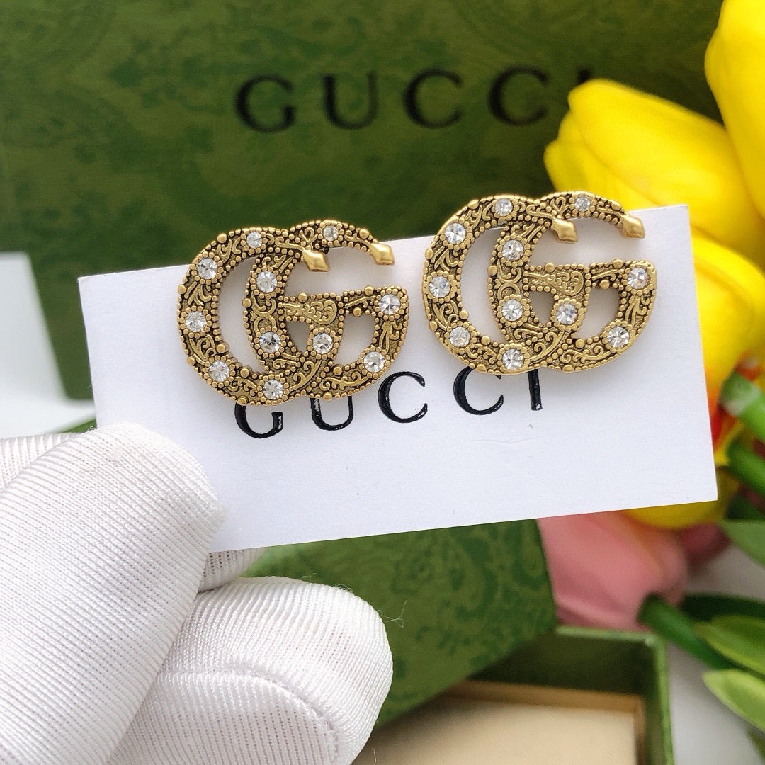 Double-G Emblem Stud Earrings in Gold-Tone – Vintage Detail main product view