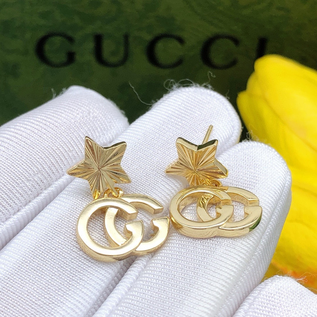 Star Stud Earrings in Polished Metal-Tone close-up detail