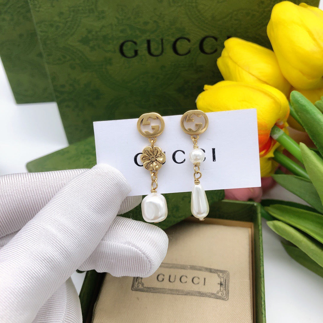 Floral Statement Earrings in Polished Metal-Tone – Design 002 front product view