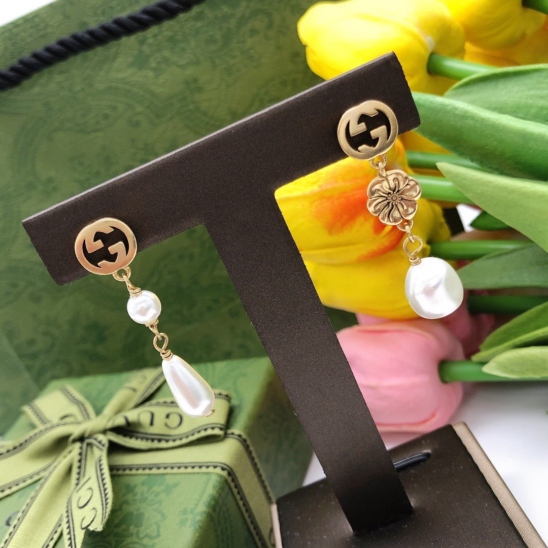Floral Statement Earrings in Polished Metal-Tone – Design 002 close-up detail