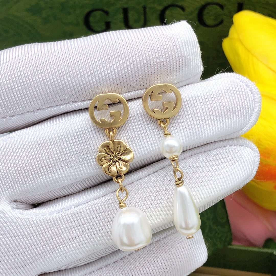 Floral Statement Earrings in Polished Metal-Tone – Design 002 detail view