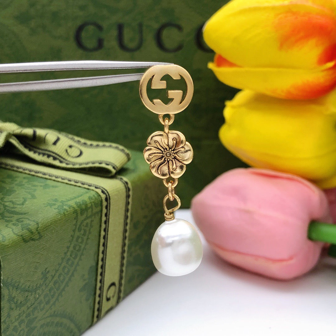 Floral Statement Earrings in Polished Metal-Tone – Design 002 side detail