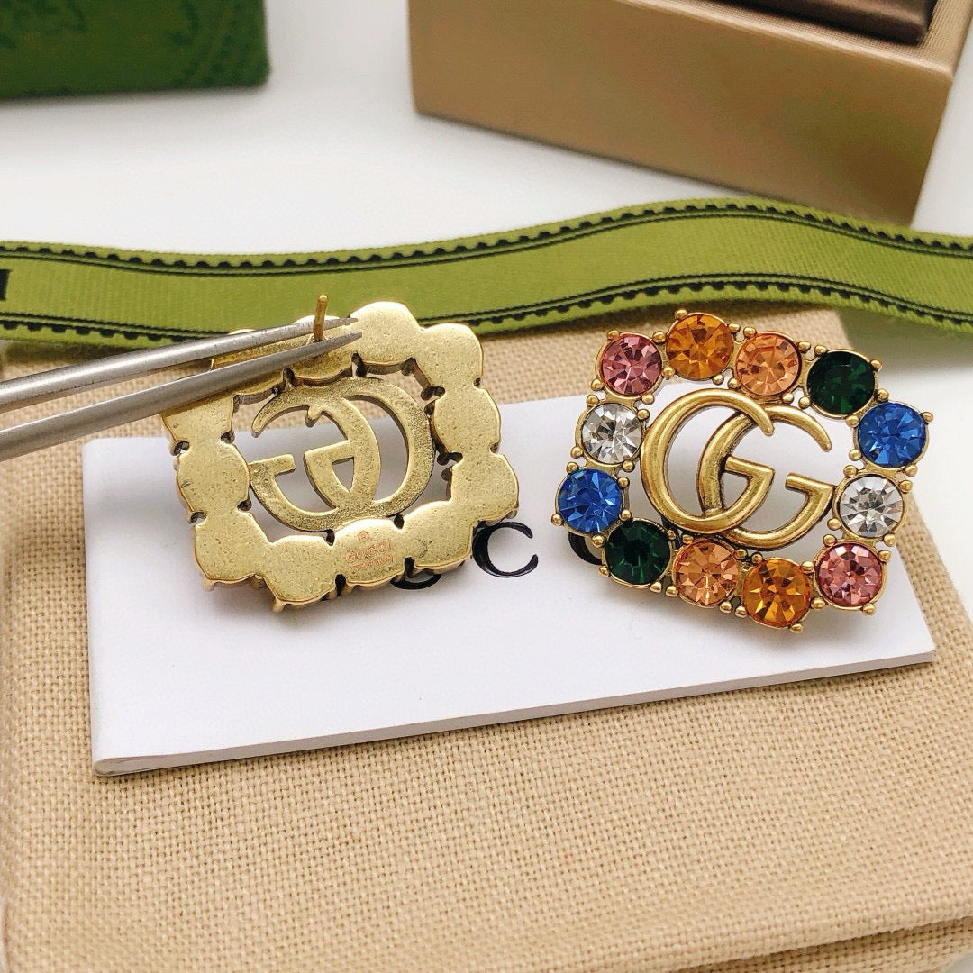 Square Stud Earrings in Polished Metal-Tone – Design 004 detail view