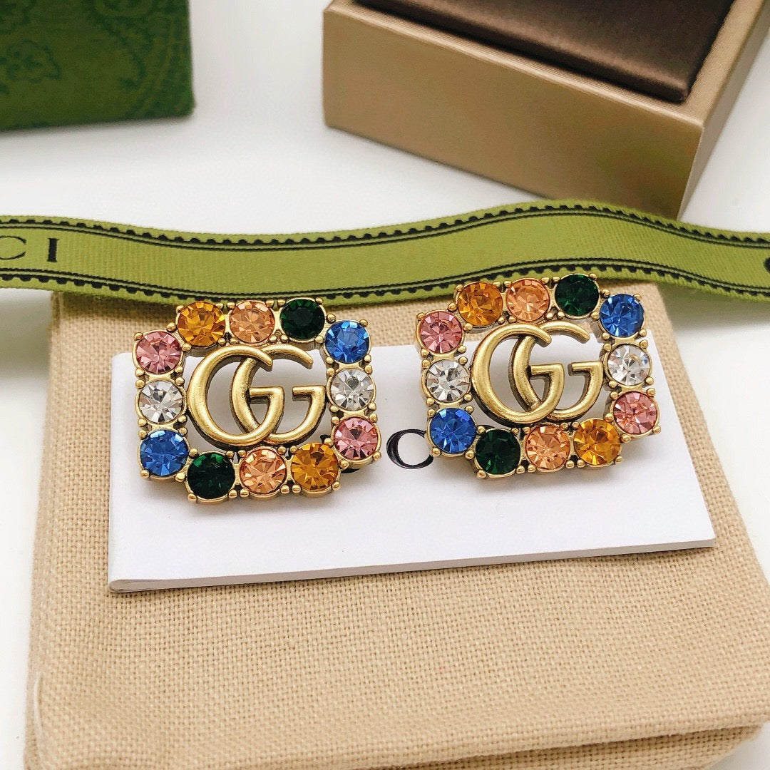 Square Stud Earrings in Polished Metal-Tone – Design 004 front product view