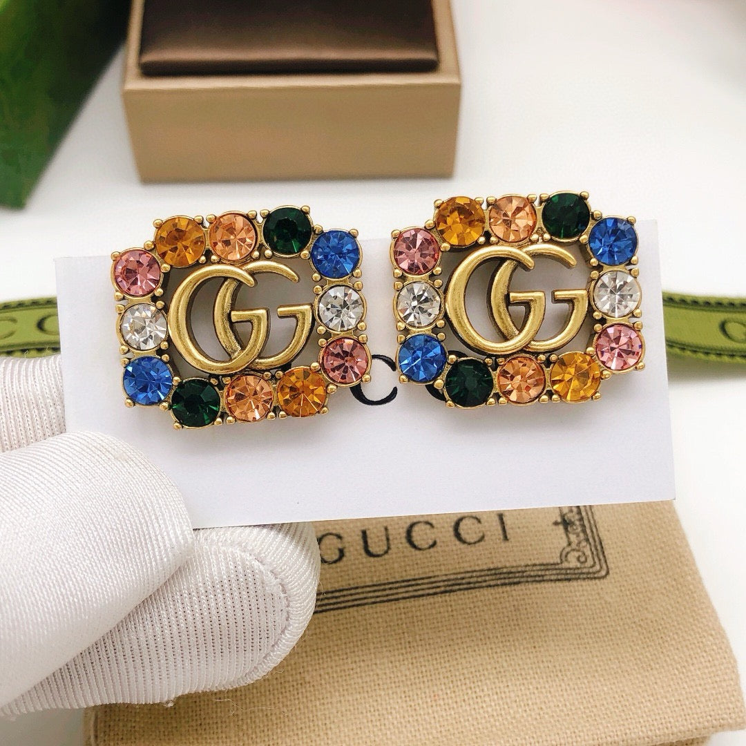 Square Stud Earrings in Polished Metal-Tone – Design 004 close-up detail
