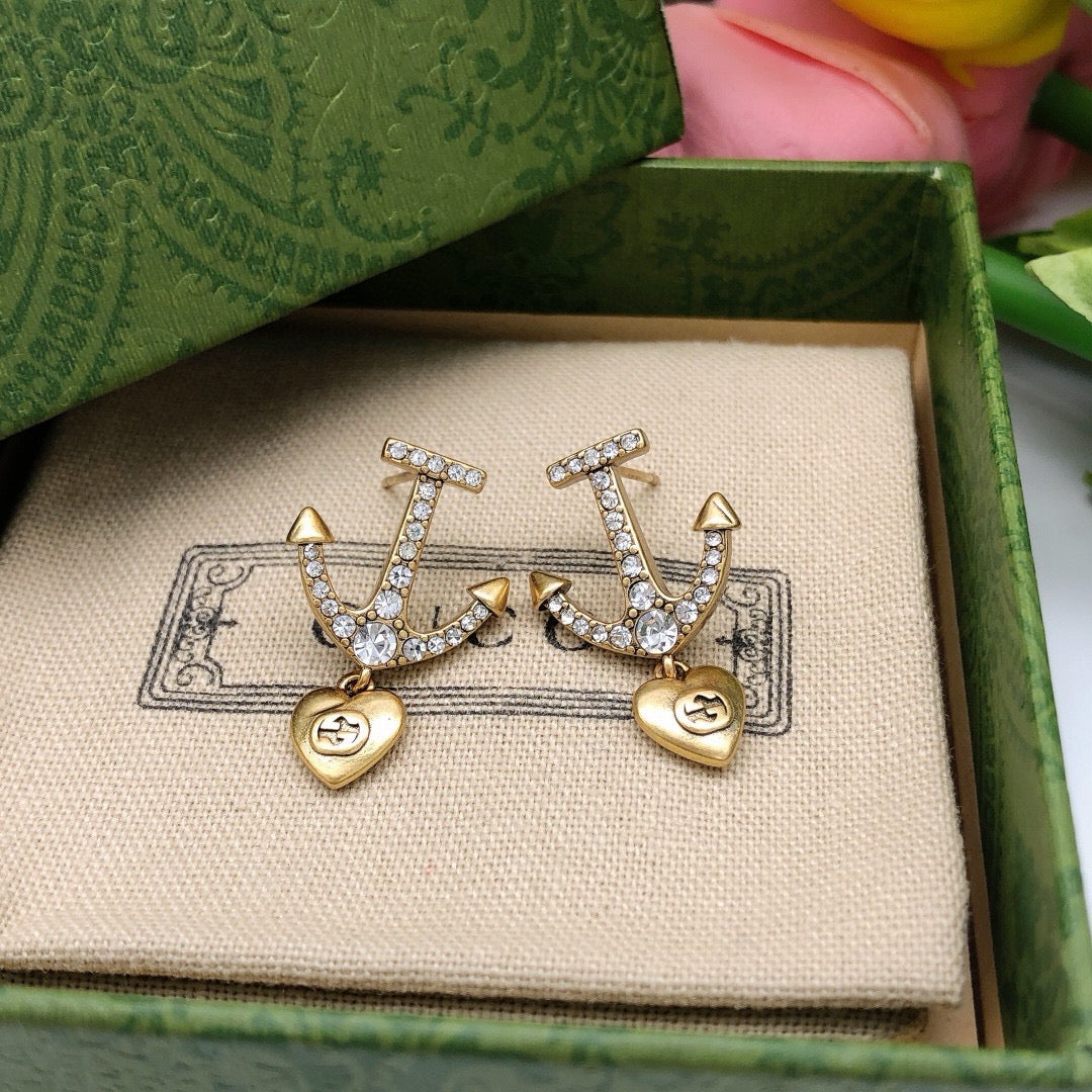 Heart Stud Earrings in Polished Metal-Tone side detail