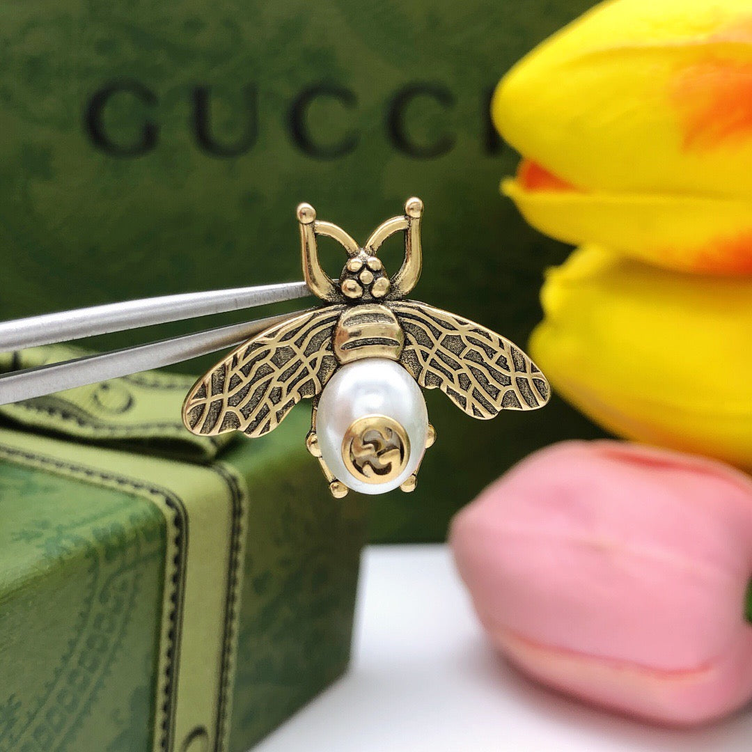 Bee Stud Earrings in Polished Metal-Tone – Crystal Detail styled product view