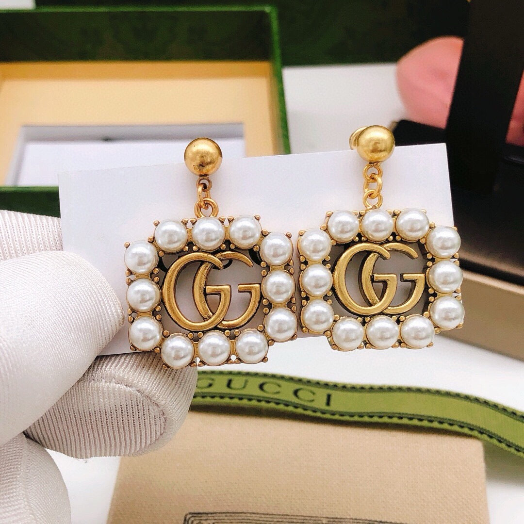 Geometric Emblem Stud Earrings in Polished Metal-Tone – Design 050 main product view