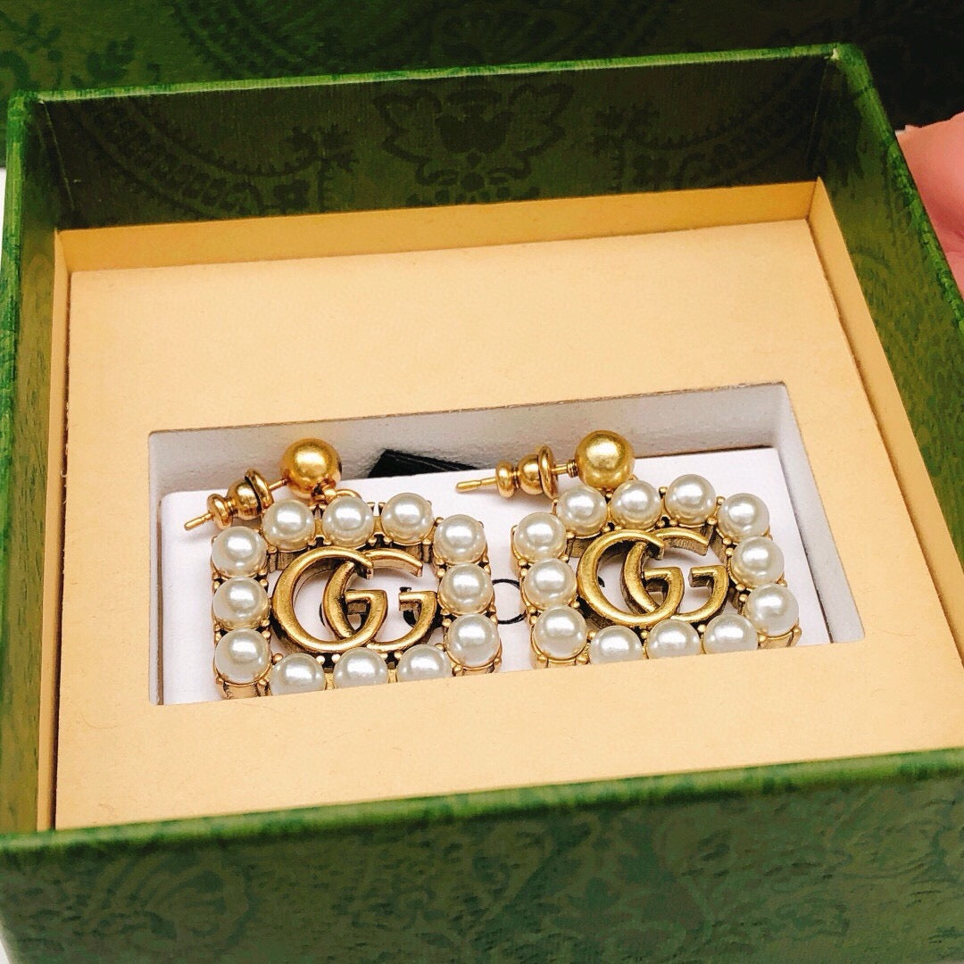 Geometric Emblem Stud Earrings in Polished Metal-Tone – Design 050 styled product view