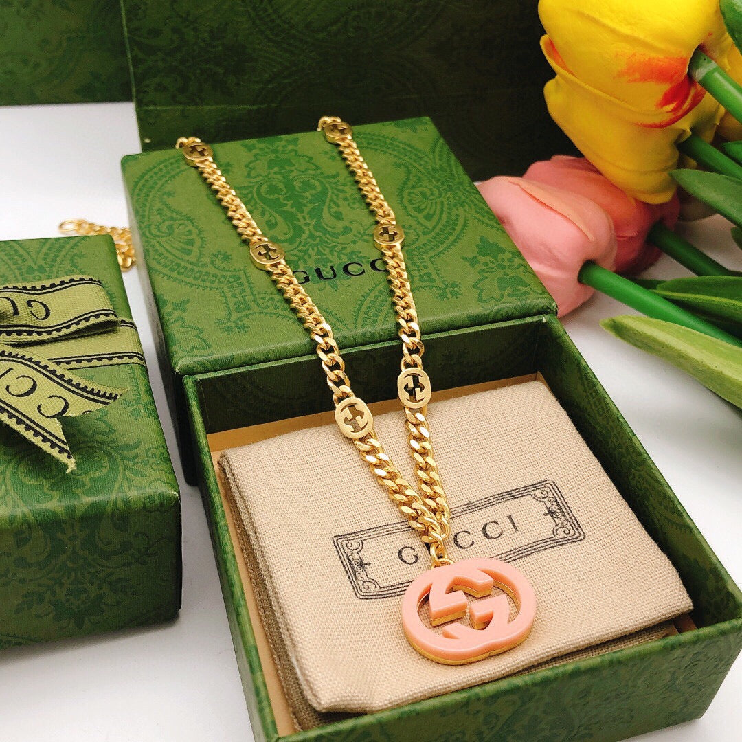 Geometric Emblem Pendant Necklace in Polished Metal-Tone – Design 017 front product view