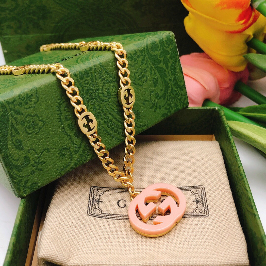 Geometric Emblem Pendant Necklace in Polished Metal-Tone – Design 017 detail view