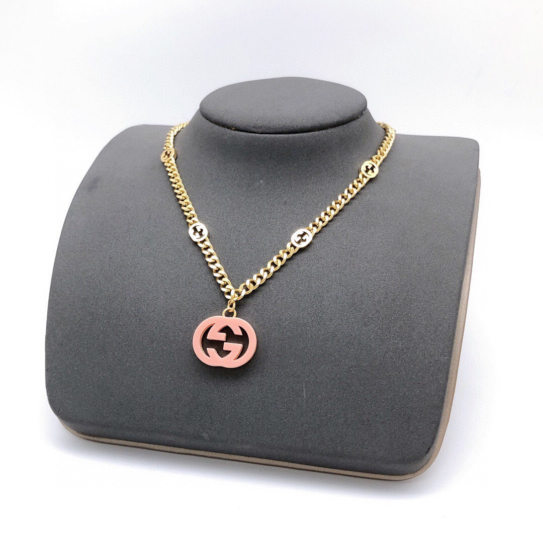 Geometric Emblem Pendant Necklace in Polished Metal-Tone – Design 017 main product view