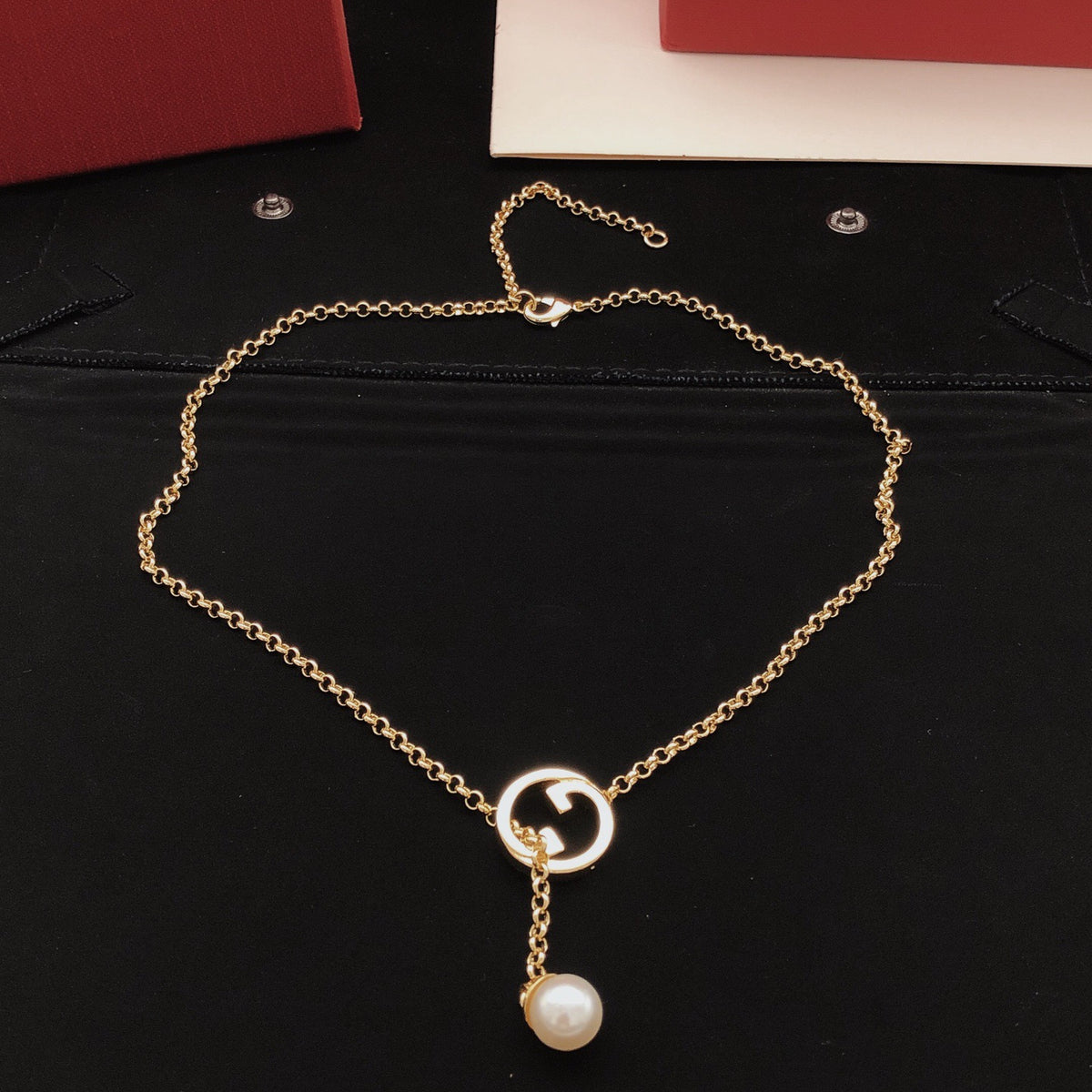 Geometric Emblem Pendant Necklace in Gold-Tone – Design 011 main product view