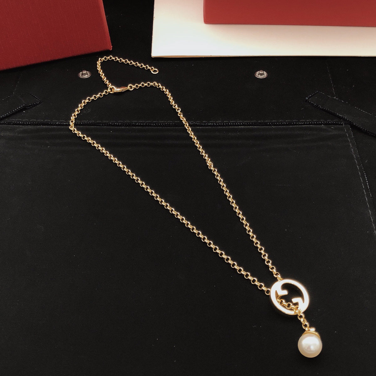 Geometric Emblem Pendant Necklace in Gold-Tone – Design 011 front product view