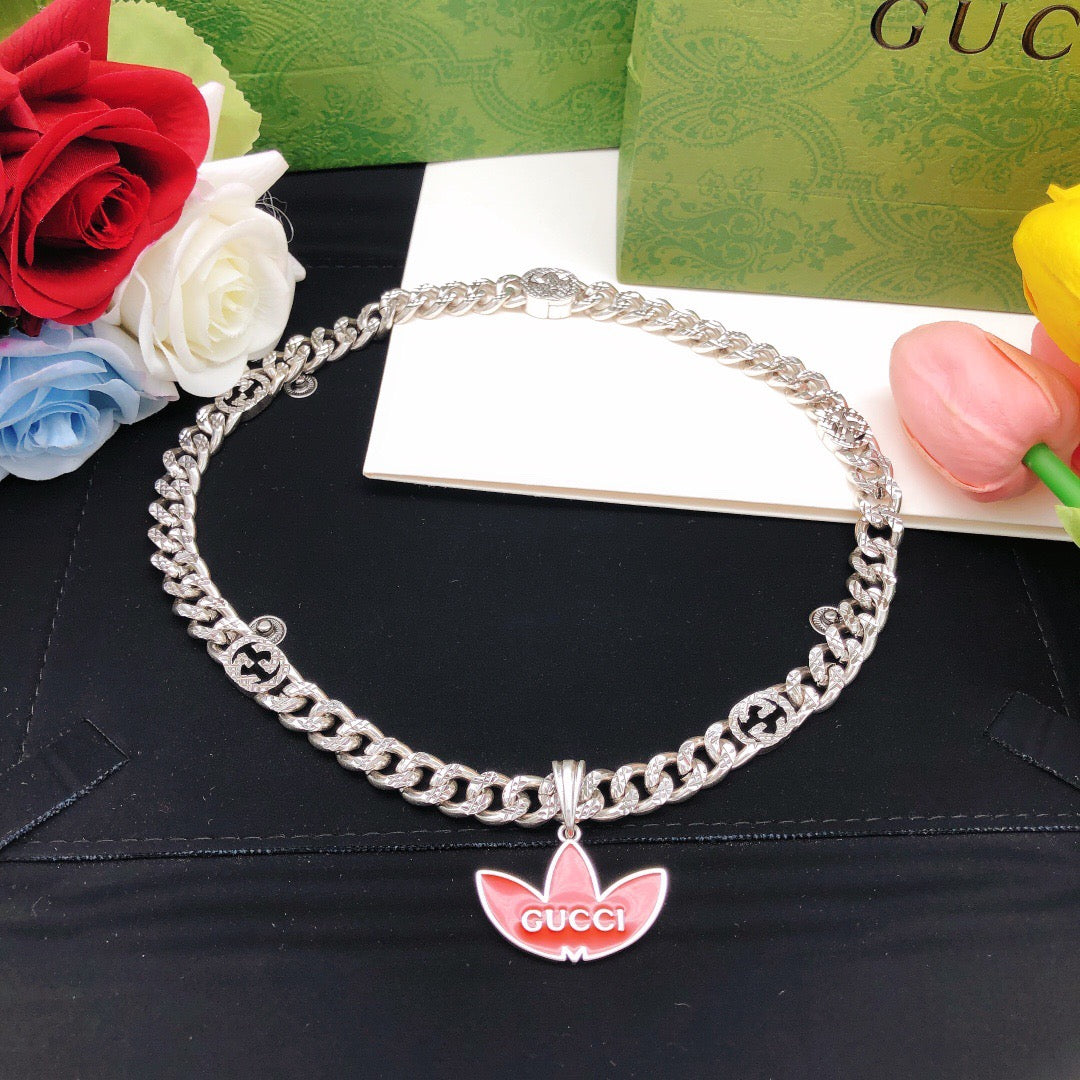 Chain Pendant Necklace in Gold-Tone – Red Detail main product view