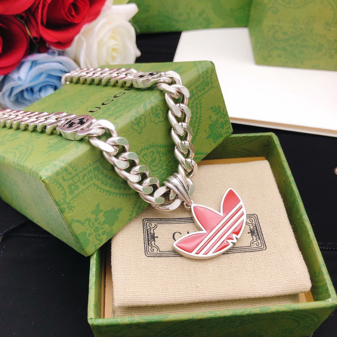 Chain Pendant Necklace in Gold-Tone – Red Detail main product view