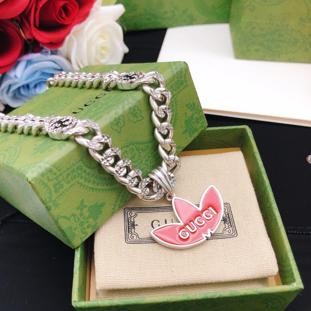 Chain Pendant Necklace in Gold-Tone – Red Detail styled product view