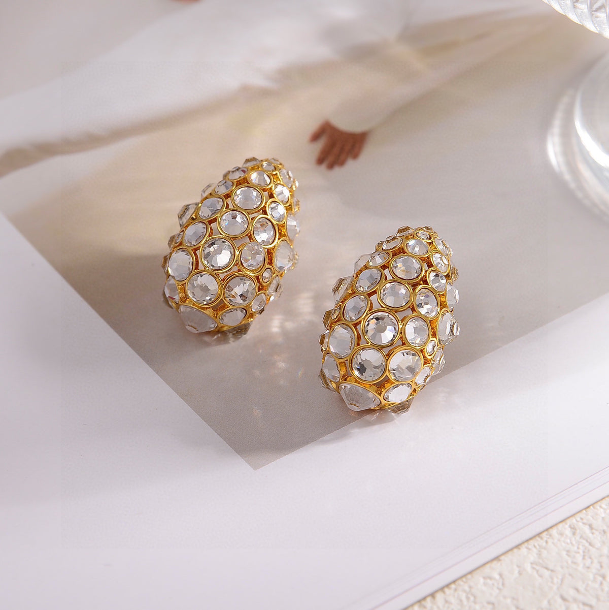 Signature Emblem Stud Earrings in Gold-Tone – Design 22 detail view