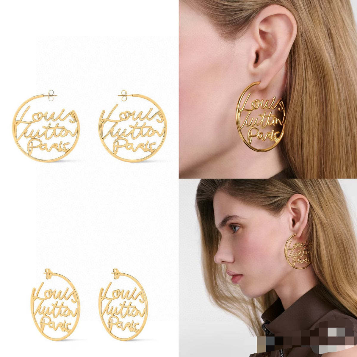 Letter Emblem Stud Earrings in Polished Metal-Tone – Design 045 close-up detail