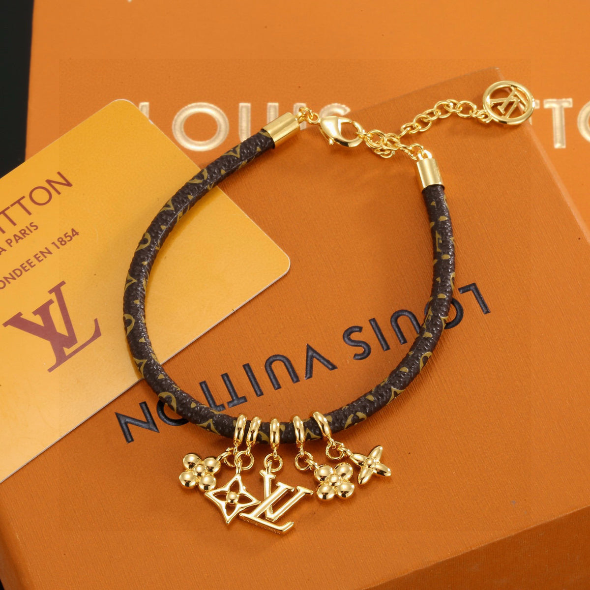 Geometric Emblem Leather-Detail Bracelet – Leather Detail – Design 027 main product view