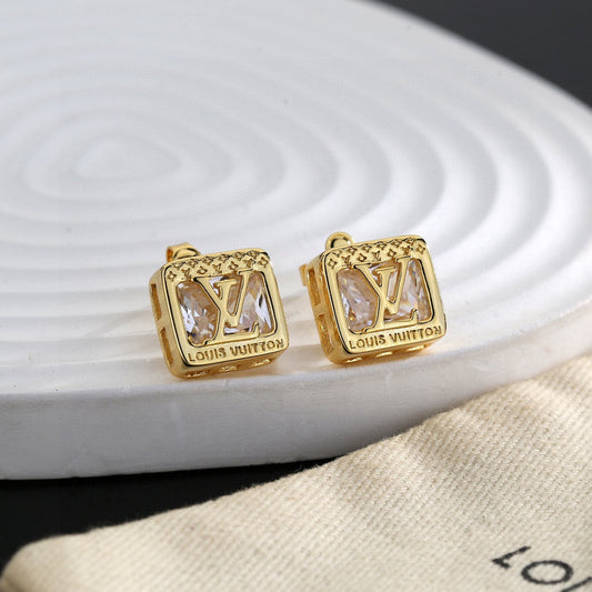 Geometric Emblem Stud Earrings in Polished Metal-Tone – Design 045 main product view