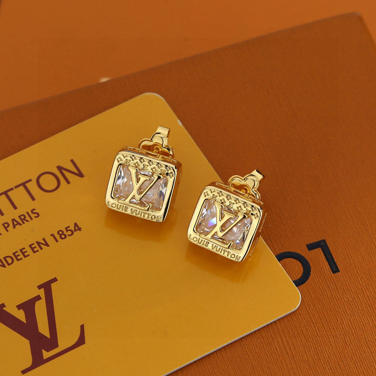Geometric Emblem Stud Earrings in Polished Metal-Tone – Design 046 styled product view