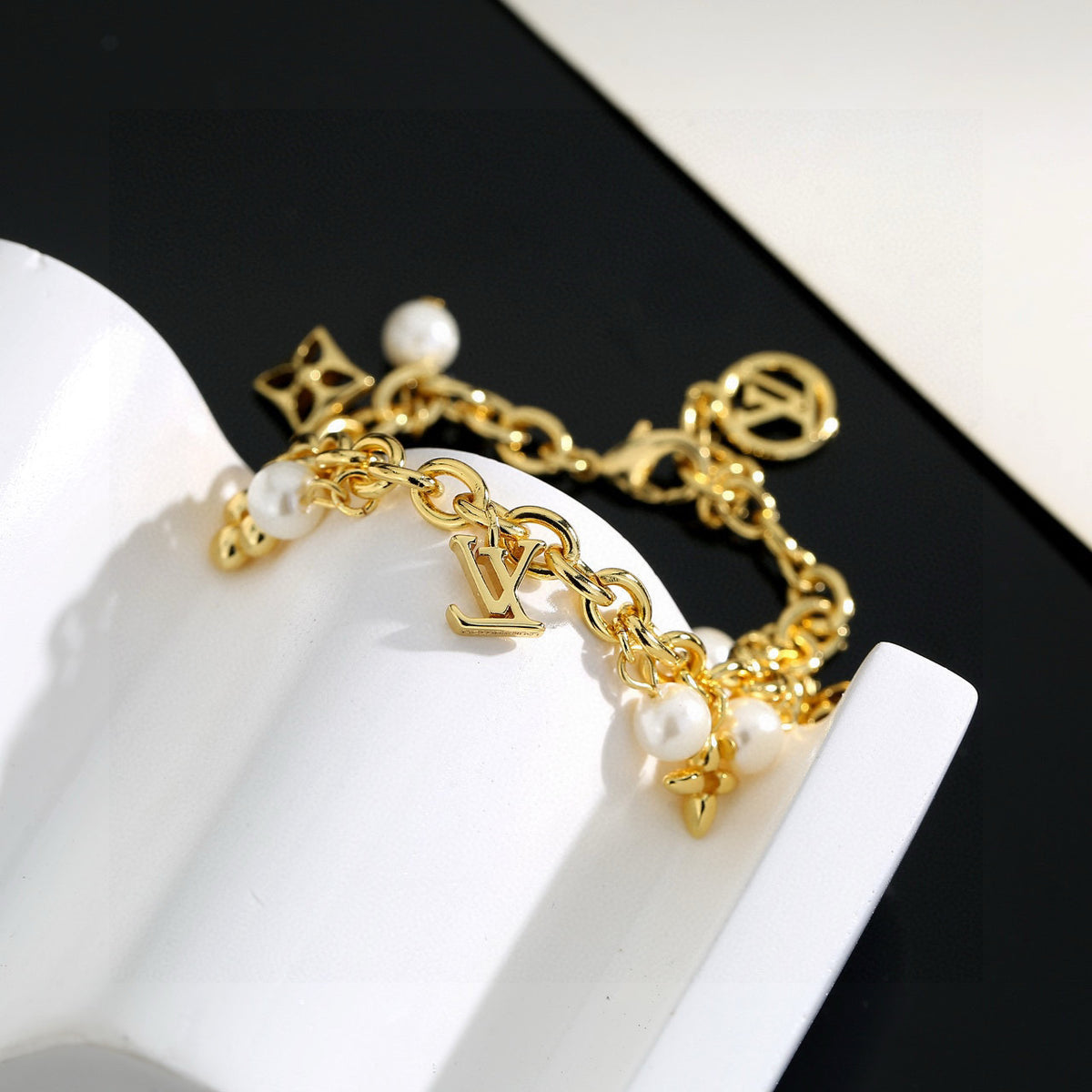 Letter Emblem Bracelet in Polished Metal-Tone – Design 043 detail view