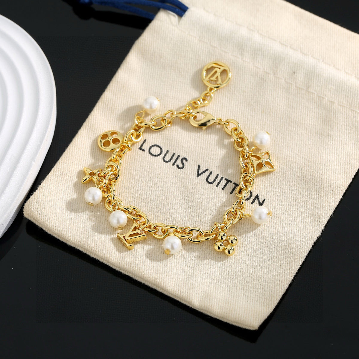 Letter Emblem Bracelet in Polished Metal-Tone – Design 043 front product view