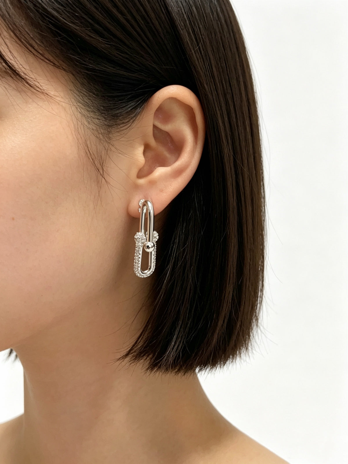 Signature Motif Stud Earrings in Polished Metal-Tone – Design 03 detail view