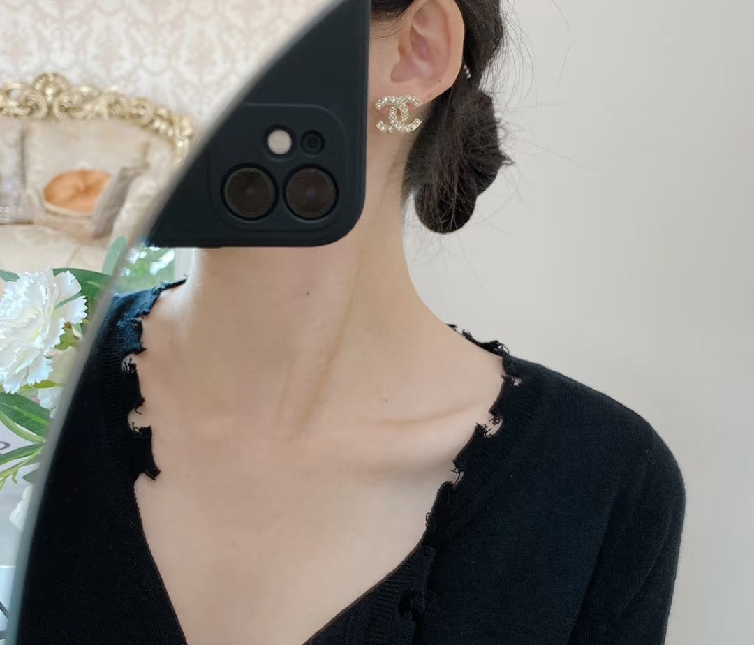 Signature Emblem Stud Earrings in Silver-Tone – Design 026 styled product view