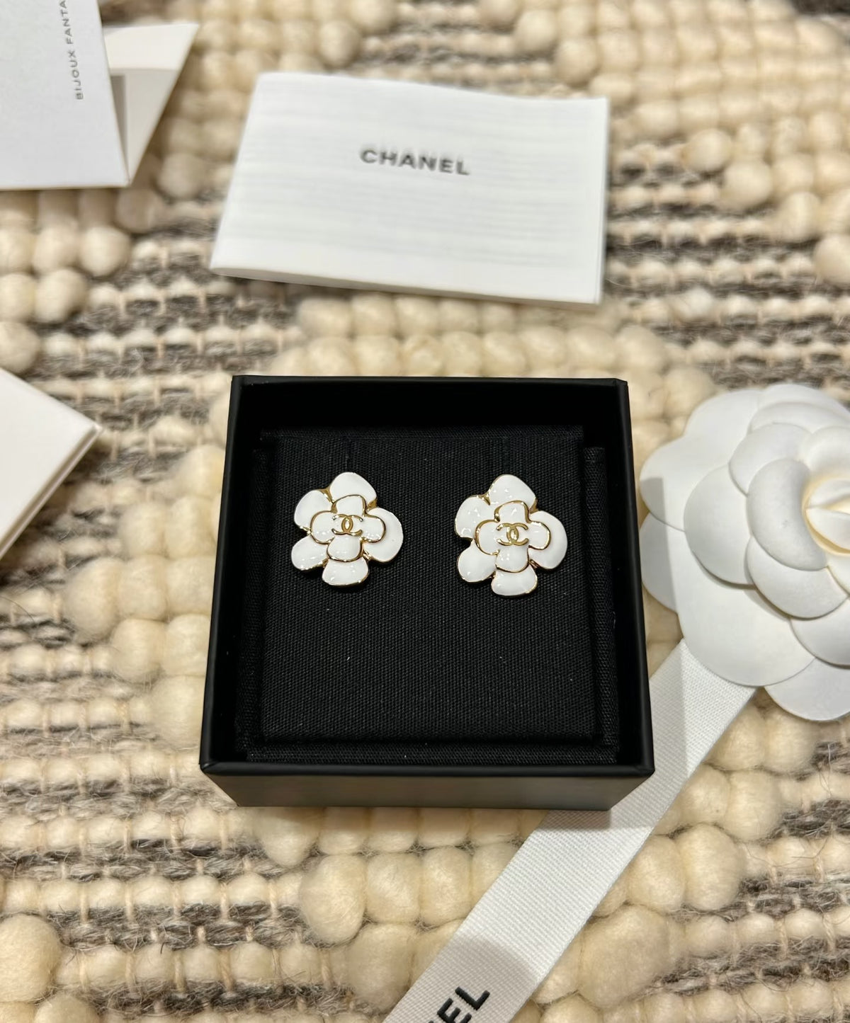 Camellia Stud Earrings in Polished Metal-Tone – Camellia Detail – Design 048 close-up detail