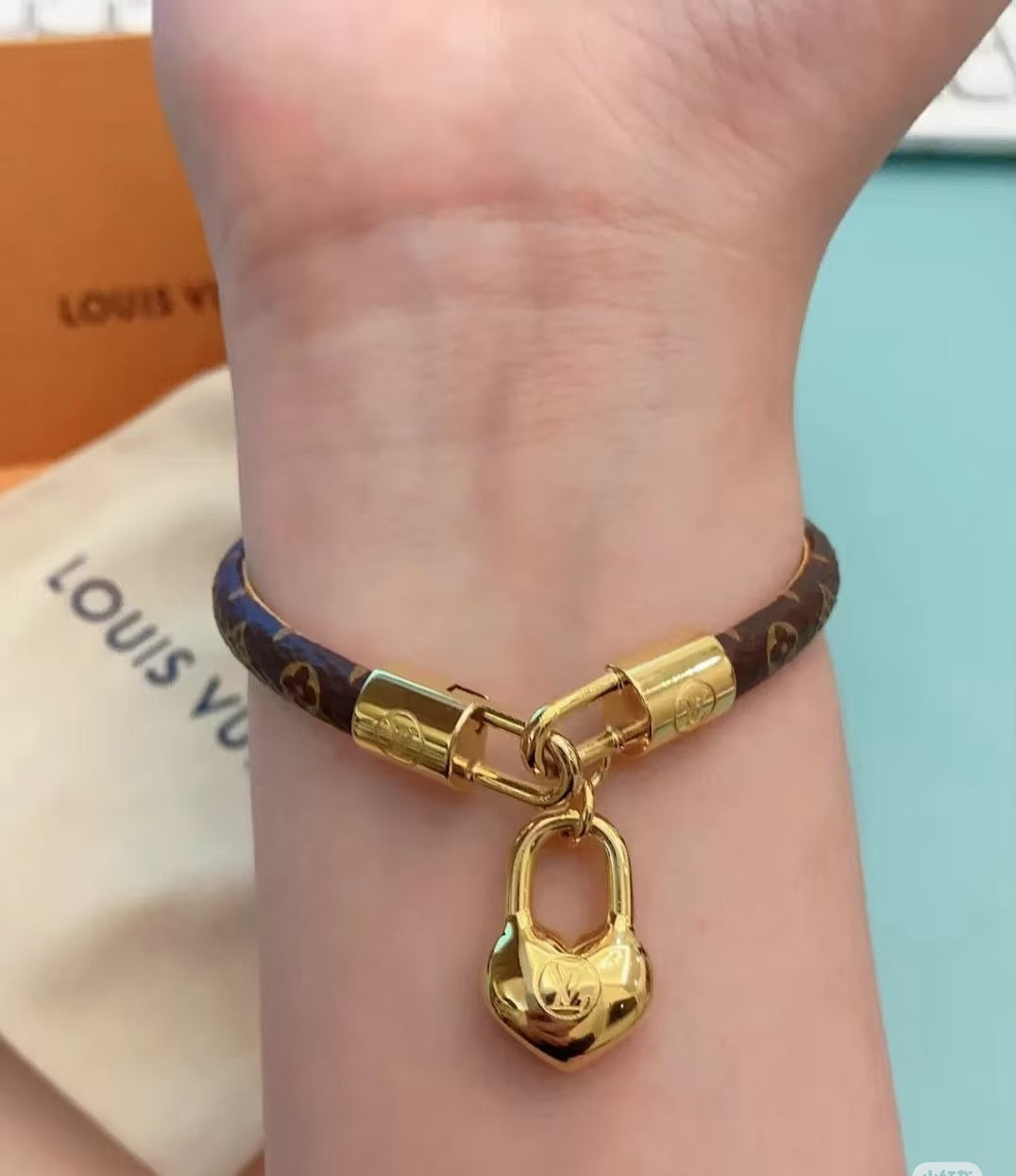 Geometric Emblem Leather-Detail Bracelet – Leather Detail – Design 023 front product view