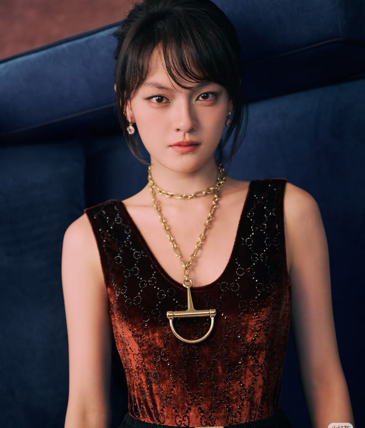 Double-G Emblem Pendant Necklace in Gold-Tone – Design 003 front product view