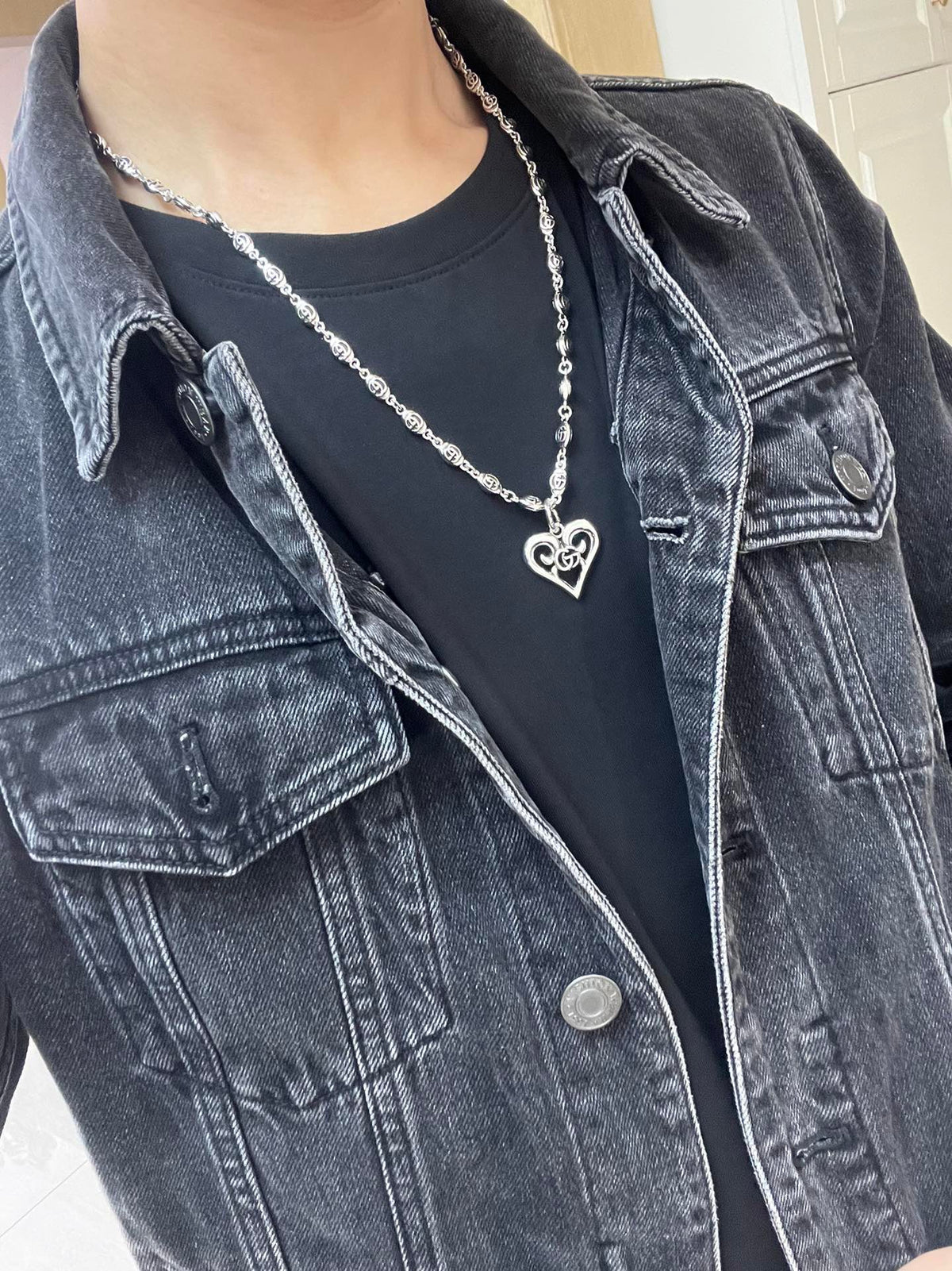 Double-G Emblem Pendant Necklace in Polished Metal-Tone – Design 248 styled product view