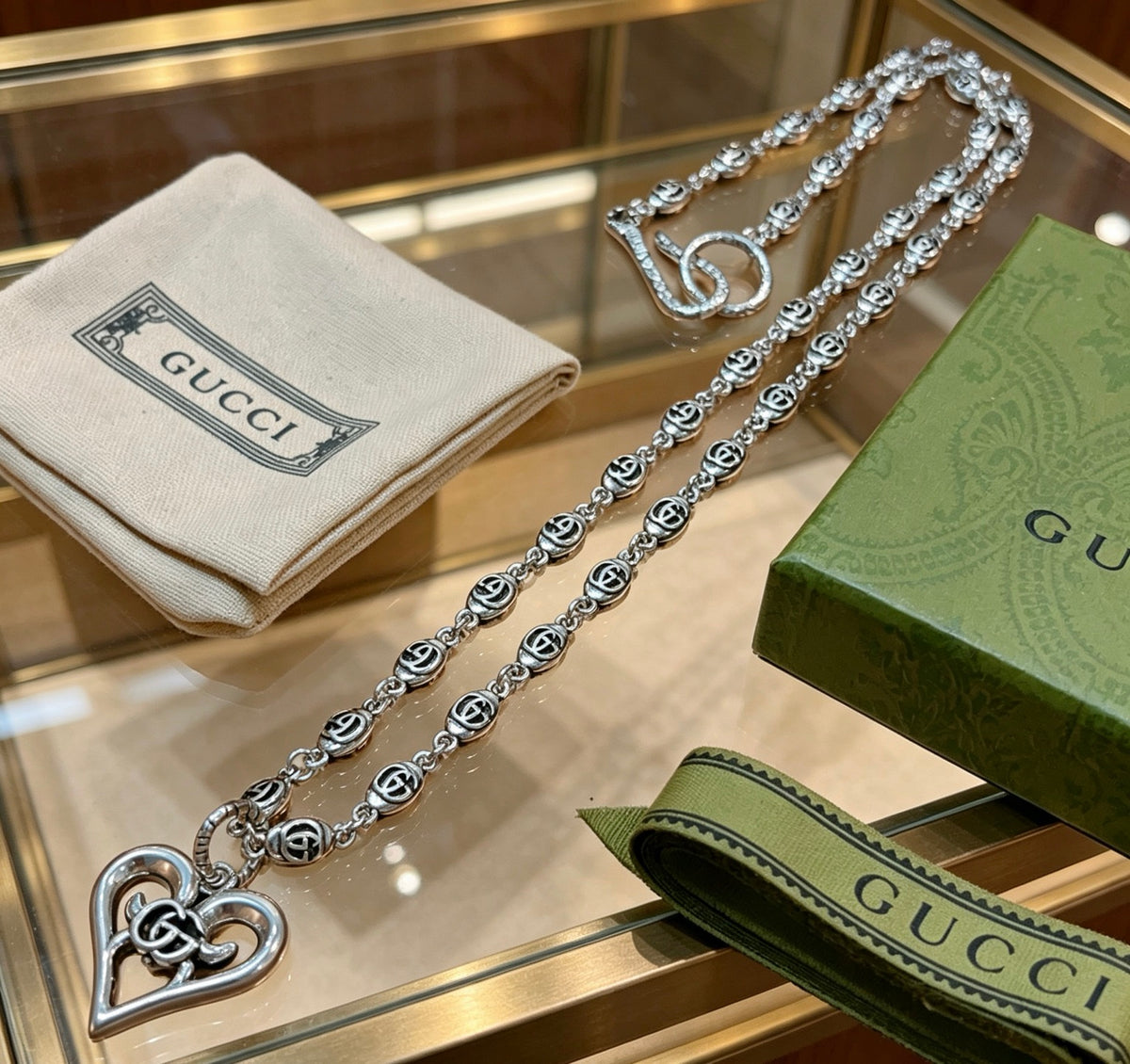 Double-G Emblem Pendant Necklace in Polished Metal-Tone – Design 232 front product view