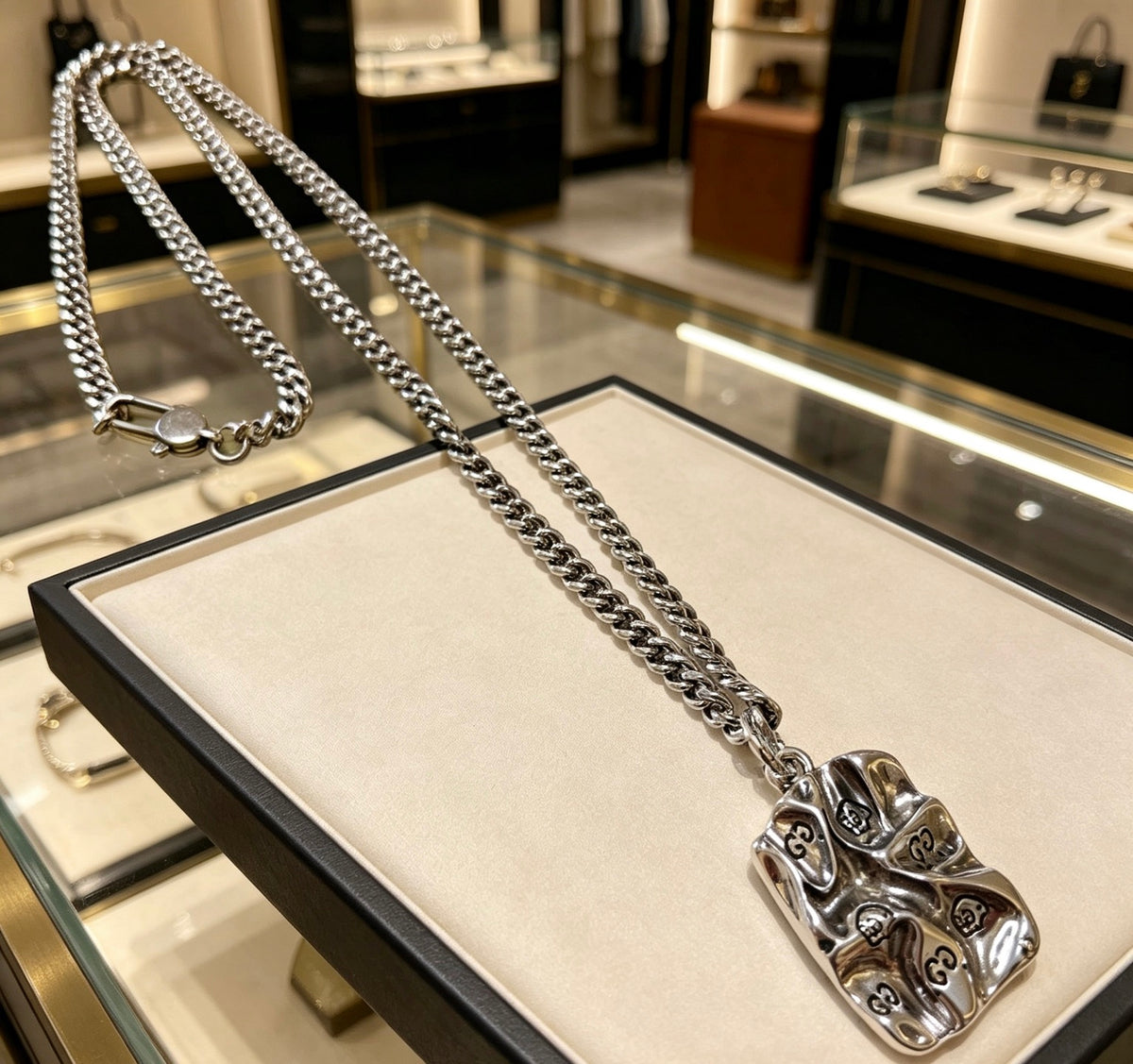 Chain Pendant Necklace in Polished Metal-Tone – Design 012 main product view