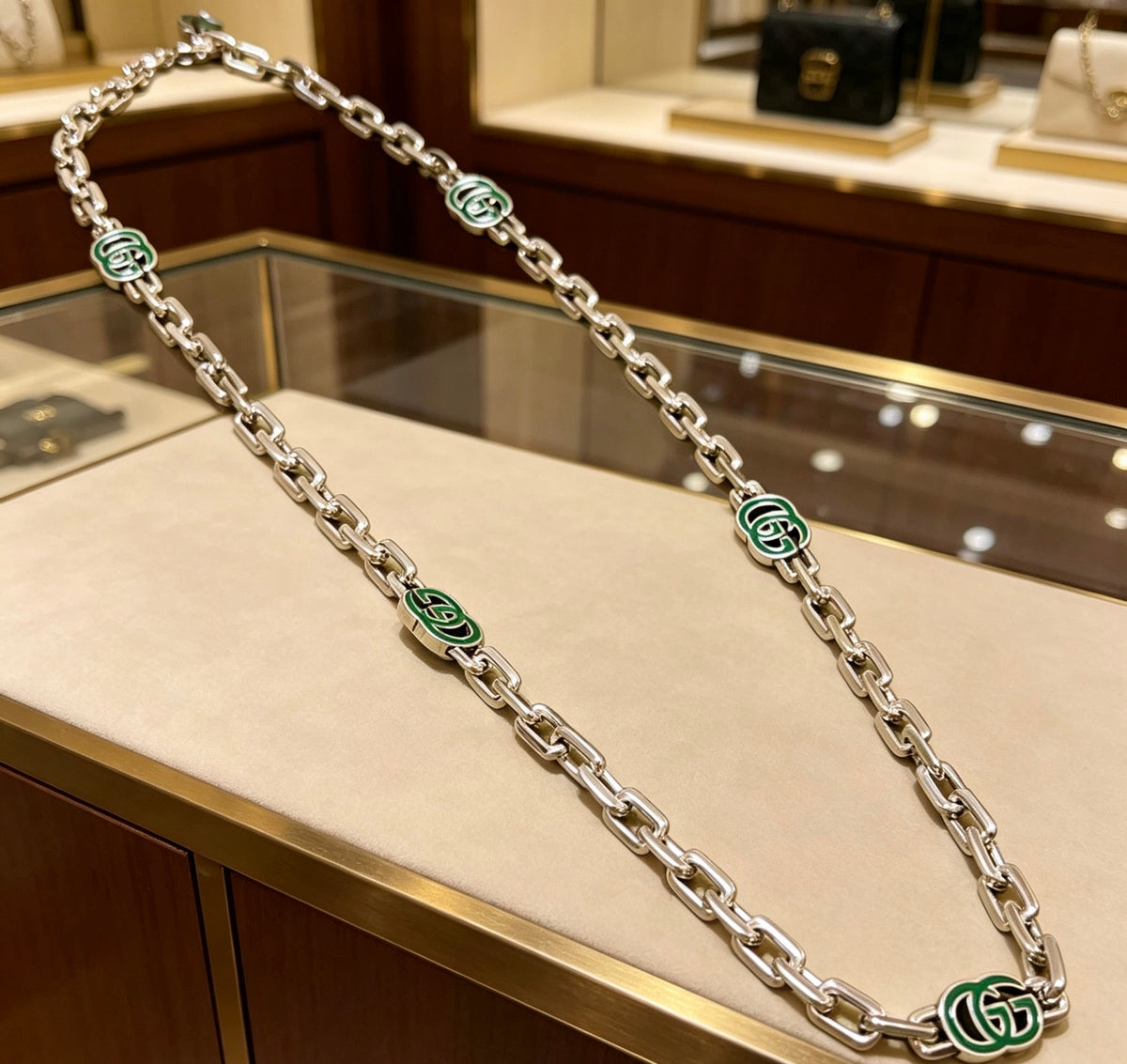 Double-G Emblem Pendant Necklace in Polished Metal-Tone – Design 231 front product view
