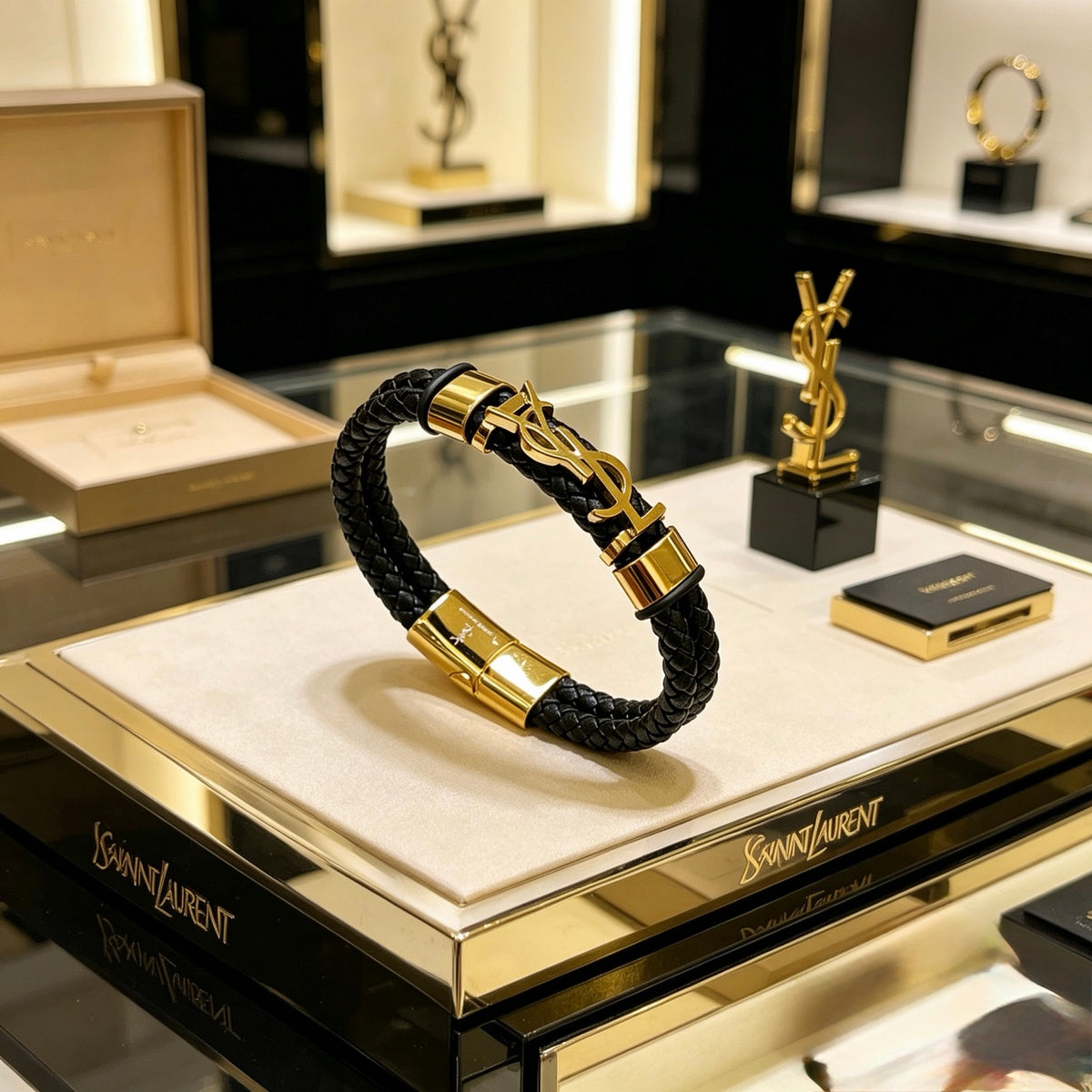 Geometric Emblem Bangle in Polished Metal-Tone – Design 003 front product view