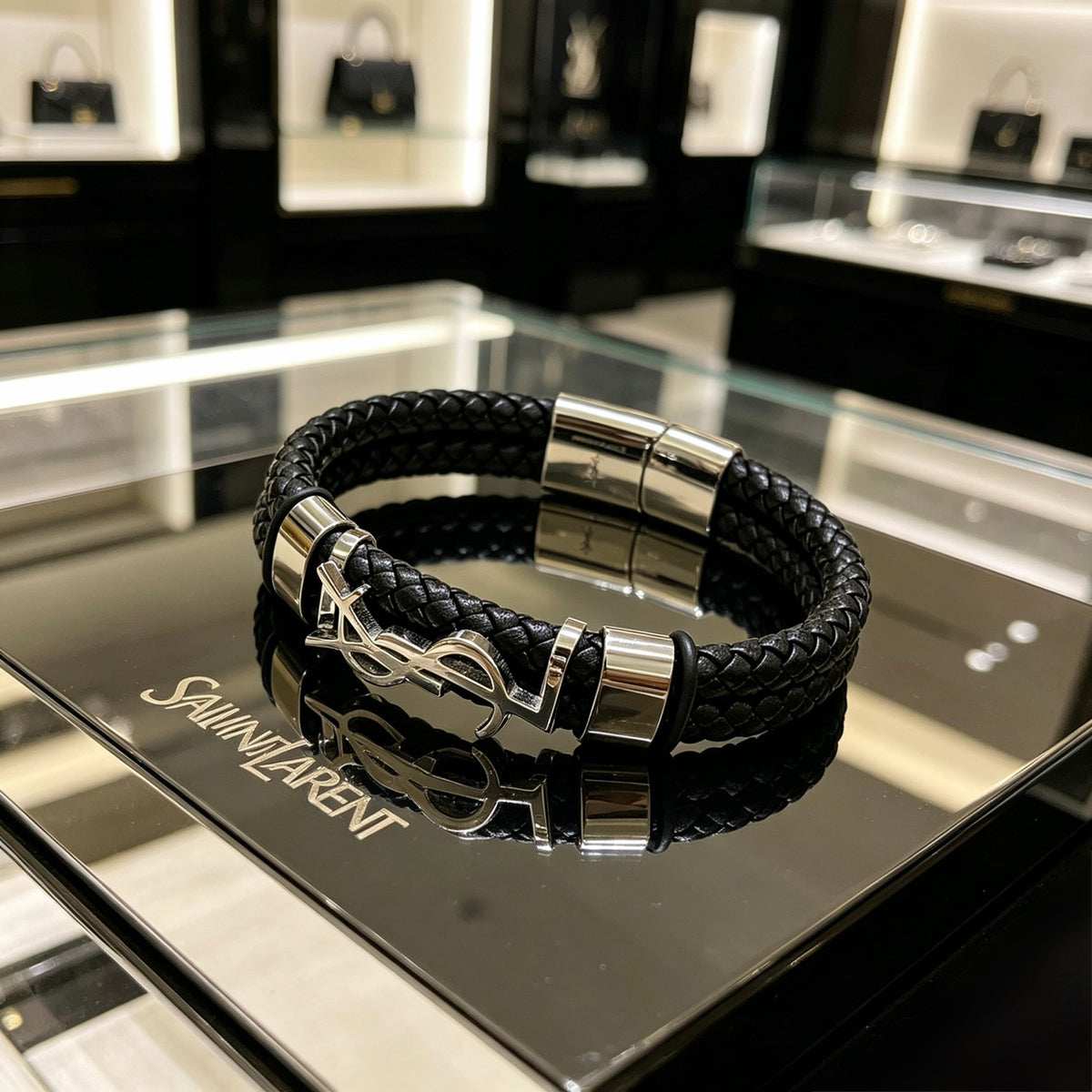 Geometric Emblem Bangle in Polished Metal-Tone – Design 005 main product view