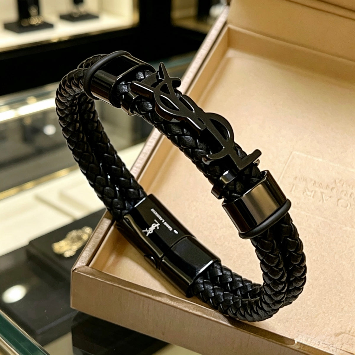 Geometric Emblem Bangle in Polished Metal-Tone – Design 004 front product view