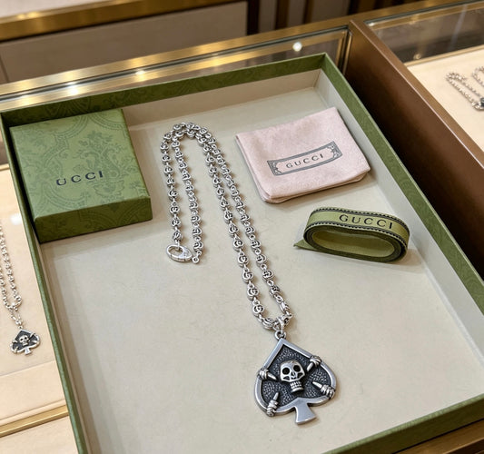 Double-G Emblem Pendant Necklace in Polished Metal-Tone – Vintage Detail – Design 069 main product view