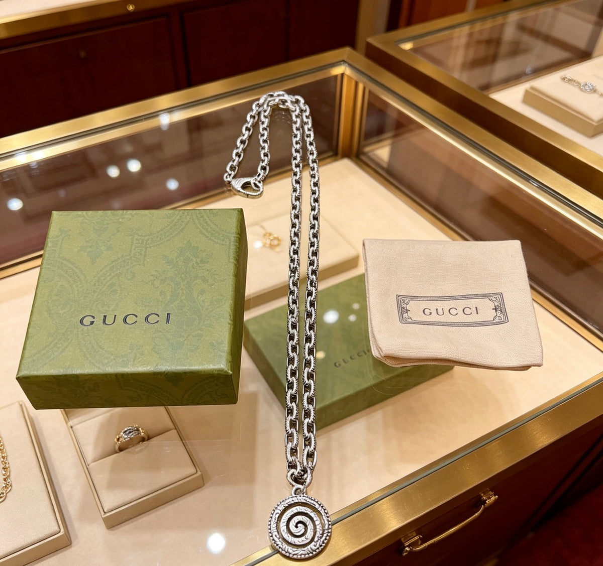 Double-G Emblem Pendant Necklace in Polished Metal-Tone – Design 228 main product view