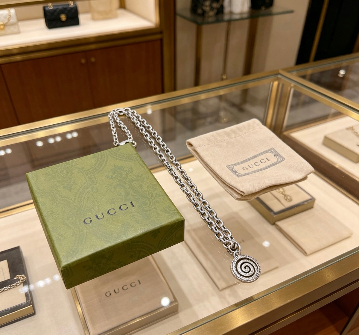 Double-G Emblem Pendant Necklace in Polished Metal-Tone – Design 228 main product view