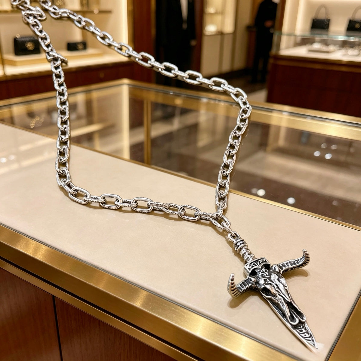 Double-G Emblem Pendant Necklace in Polished Metal-Tone – Design 227 main product view