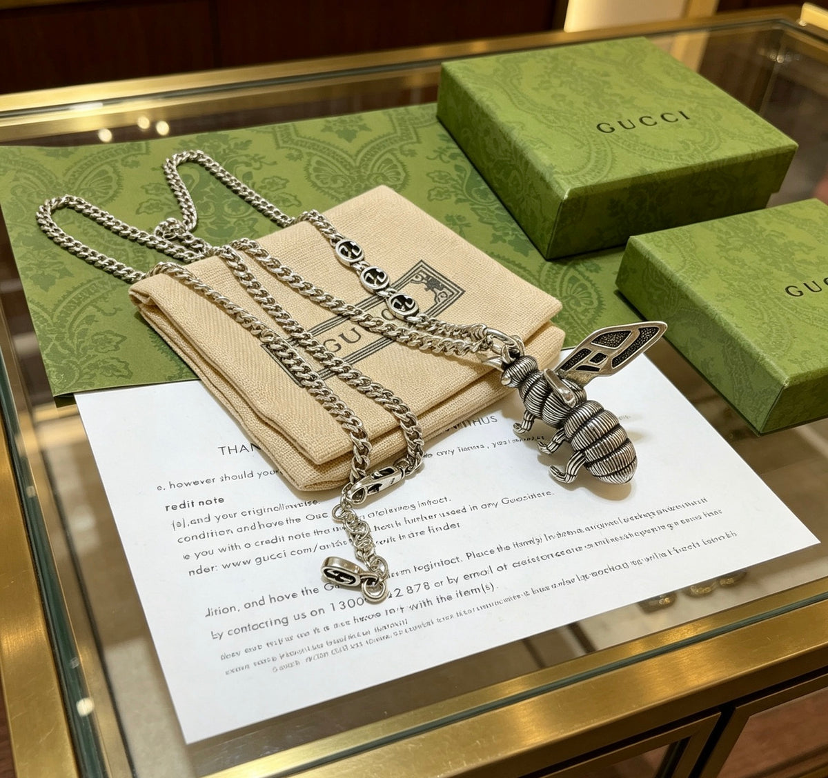Double-G Emblem Pendant Necklace in Polished Metal-Tone – Design 226 front product view