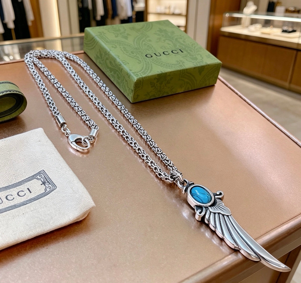 Double-G Emblem Pendant Necklace in Polished Metal-Tone – Design 225 front product view