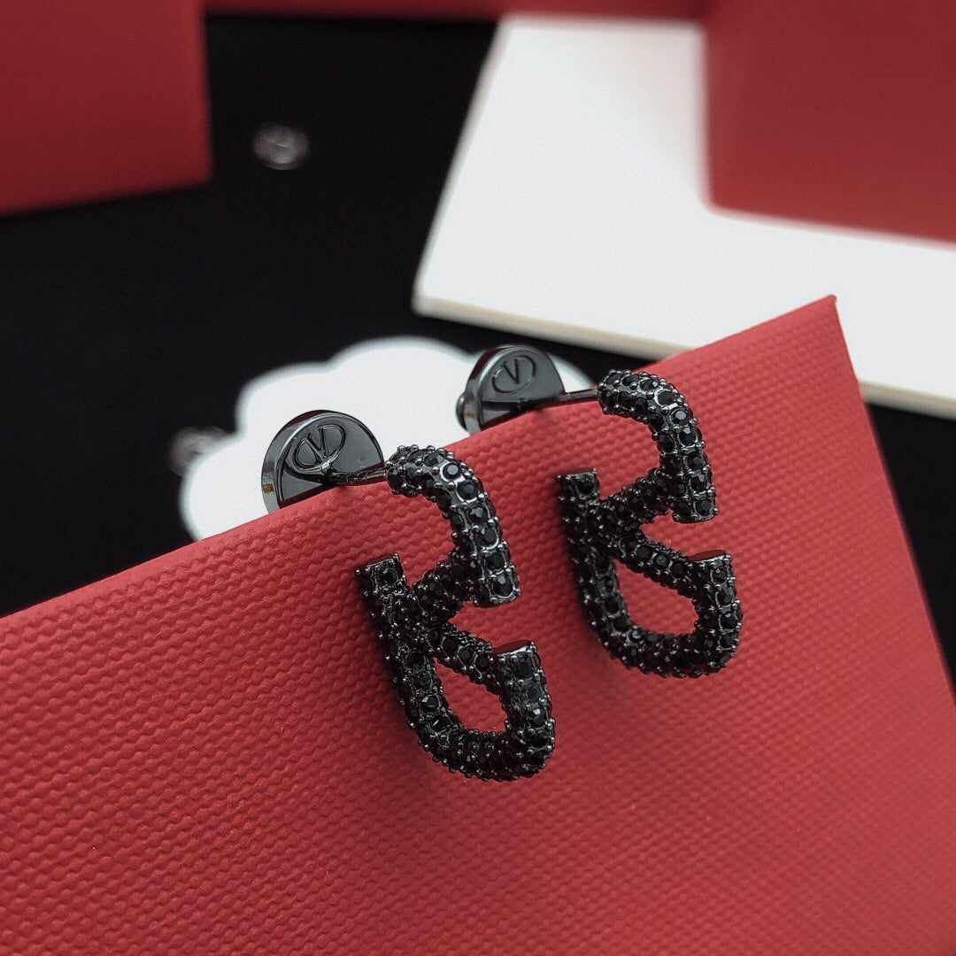 V Emblem Crystal-Accent Stud Earrings – Design 16 front view