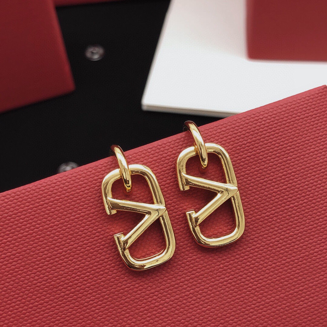 Signature Emblem Drop Earrings in Gold-Tone – Design 07 detail view